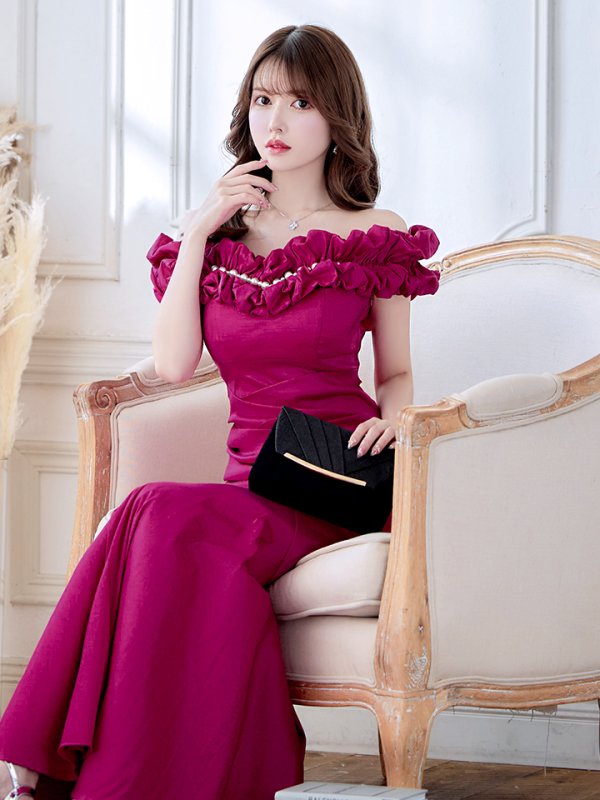 画像6: L・XL・XXLサイズあり【Donia Quinn / ドニアクイーン】 マーメイド/ オフショル/ フリル/ パール/ バックスピンドル/ ロングドレス/ キャバドレス[OF05]