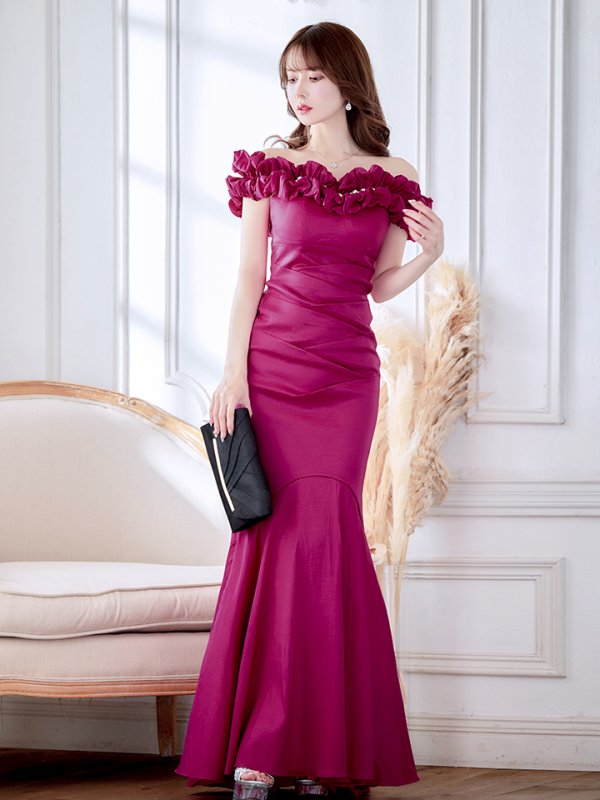 画像34: L・XL・XXLサイズあり【Donia Quinn / ドニアクイーン】 マーメイド/ オフショル/ フリル/ パール/ バックスピンドル/ ロングドレス/ キャバドレス[OF05]