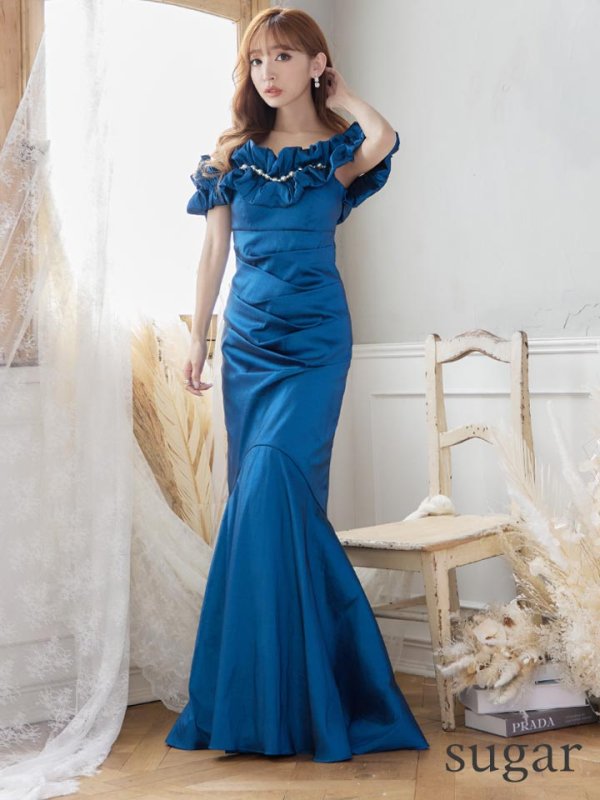 画像7: L・XL・XXLサイズあり【Donia Quinn / ドニアクイーン】 マーメイド/ オフショル/ フリル/ パール/ バックスピンドル/ ロングドレス/ キャバドレス[OF05]