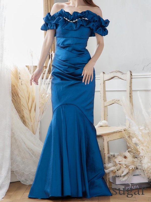 画像8: L・XL・XXLサイズあり【Donia Quinn / ドニアクイーン】 マーメイド/ オフショル/ フリル/ パール/ バックスピンドル/ ロングドレス/ キャバドレス[OF05]