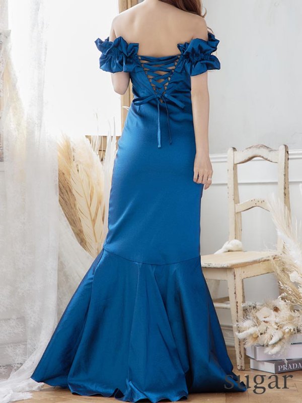 画像9: L・XL・XXLサイズあり【Donia Quinn / ドニアクイーン】 マーメイド/ オフショル/ フリル/ パール/ バックスピンドル/ ロングドレス/ キャバドレス[OF05]