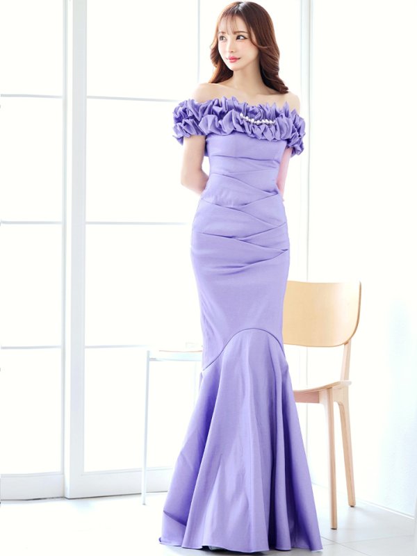 画像4: L・XL・XXLサイズあり【Donia Quinn / ドニアクイーン】 マーメイド/ オフショル/ フリル/ パール/ バックスピンドル/ ロングドレス/ キャバドレス[OF05]