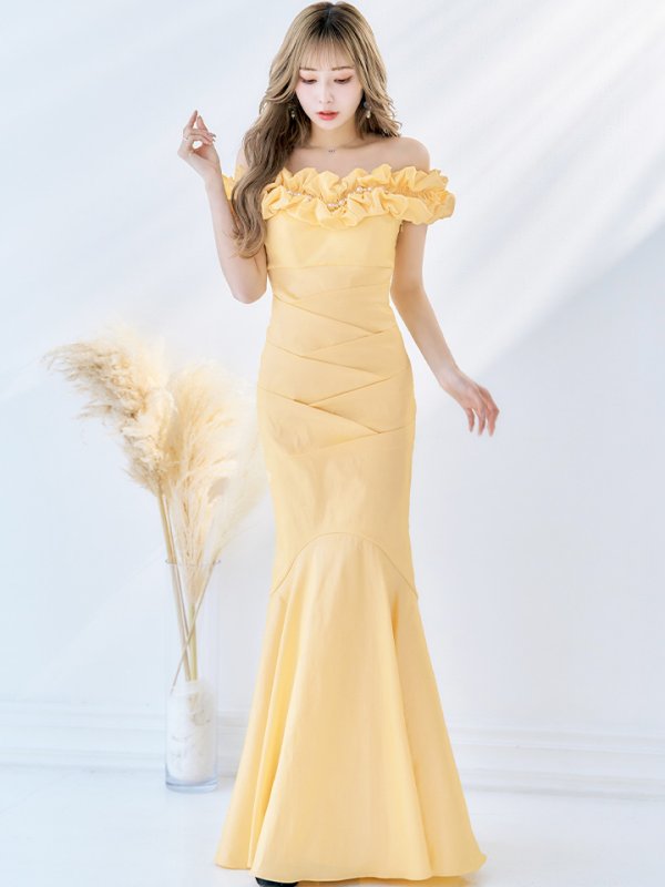 画像4: L・XL・XXLサイズあり【Donia Quinn / ドニアクイーン】 マーメイド/ オフショル/ フリル/ パール/ バックスピンドル/ ロングドレス/ キャバドレス[OF05]