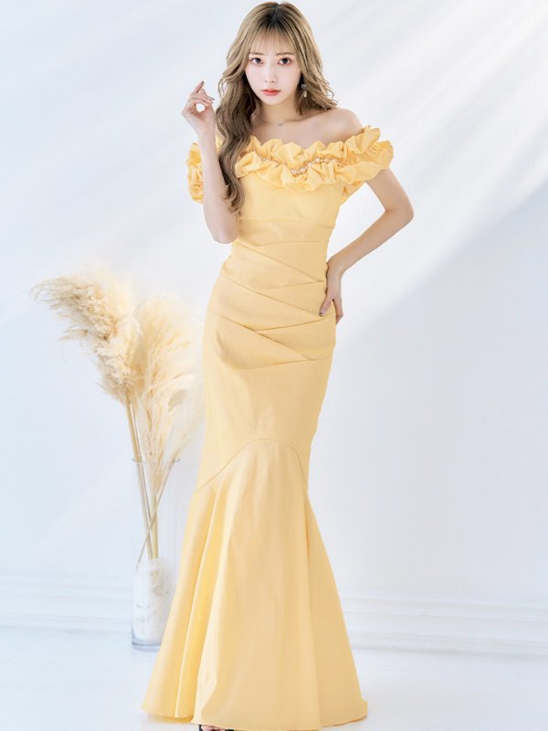 画像6: L・XL・XXLサイズあり【Donia Quinn / ドニアクイーン】 マーメイド/ オフショル/ フリル/ パール/ バックスピンドル/ ロングドレス/ キャバドレス[OF05]