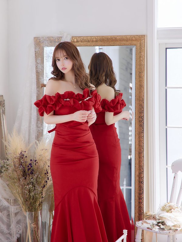 画像12: L・XL・XXLサイズあり【Donia Quinn / ドニアクイーン】 マーメイド/ オフショル/ フリル/ パール/ バックスピンドル/ ロングドレス/ キャバドレス[OF05]