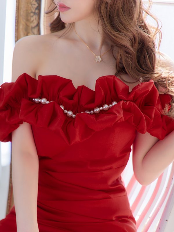 画像13: L・XL・XXLサイズあり【Donia Quinn / ドニアクイーン】 マーメイド/ オフショル/ フリル/ パール/ バックスピンドル/ ロングドレス/ キャバドレス[OF05]