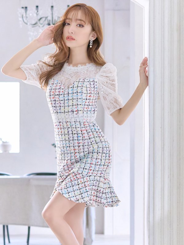 画像6: 【Donia Quinn / ドニアクイーン】 ツイード/ レーススリーブ/ 袖あり/ Aライン/ ワンピース/ ミニドレス/ キャバドレス[OF05]