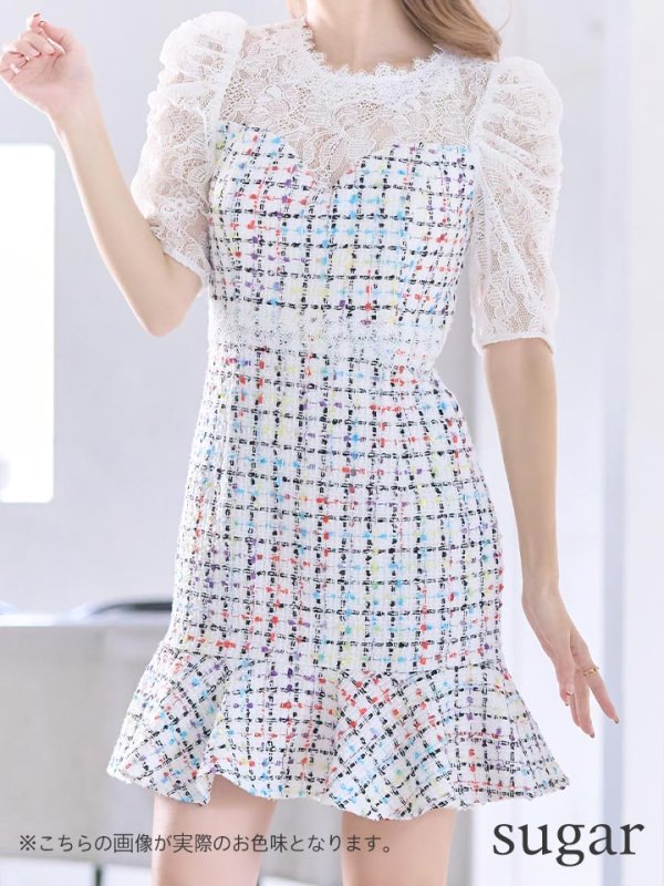 画像8: 【Donia Quinn / ドニアクイーン】 ツイード/ レーススリーブ/ 袖あり/ Aライン/ ワンピース/ ミニドレス/ キャバドレス[OF05]