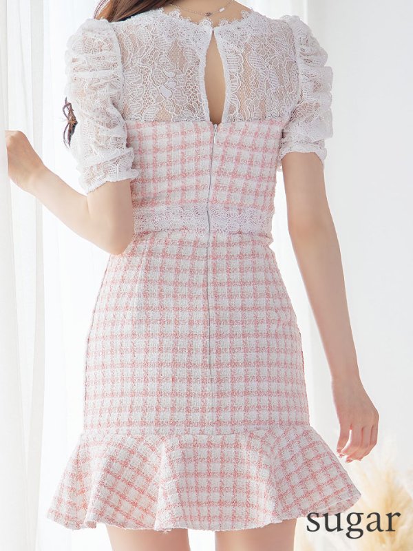 画像10: 【Donia Quinn / ドニアクイーン】 パフスリーブ/ フリル/ レース/ ツイード/ Aライン/ ワンピース/ ミニドレス/ キャバドレス[OF05]