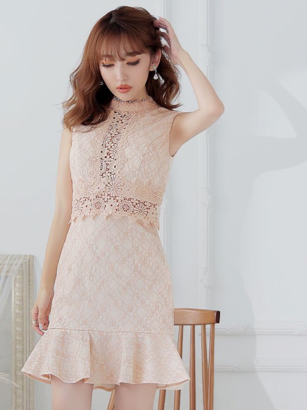 画像3: XSサイズあり【Donia Quinn / ドニアクイーン】 総レース/ フリル/ ノースリーブ/ Aライン/ ワンピース/ ミニドレス/ キャバドレス[OF05]