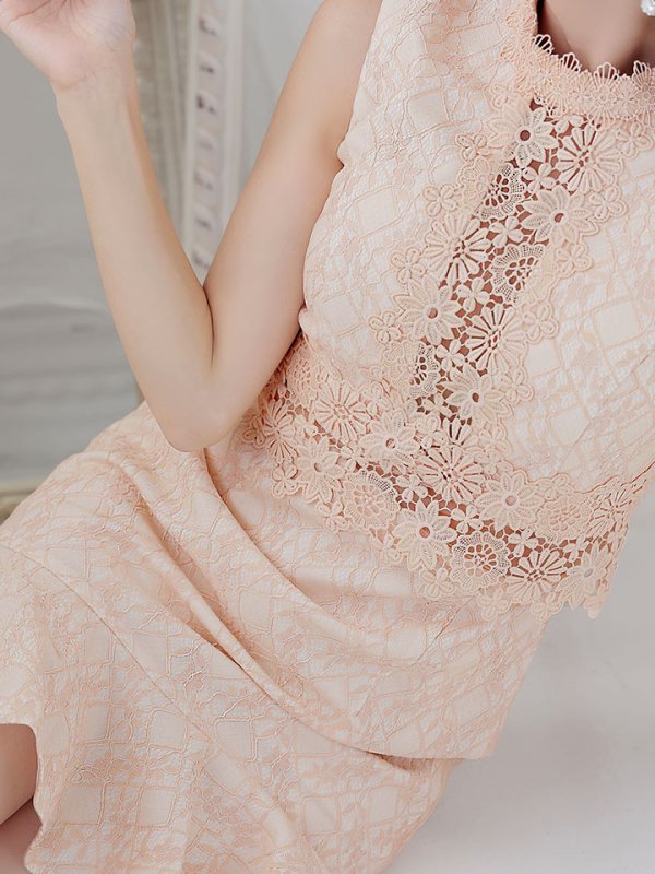 画像6: XSサイズあり【Donia Quinn / ドニアクイーン】 総レース/ フリル/ ノースリーブ/ Aライン/ ワンピース/ ミニドレス/ キャバドレス[OF05]