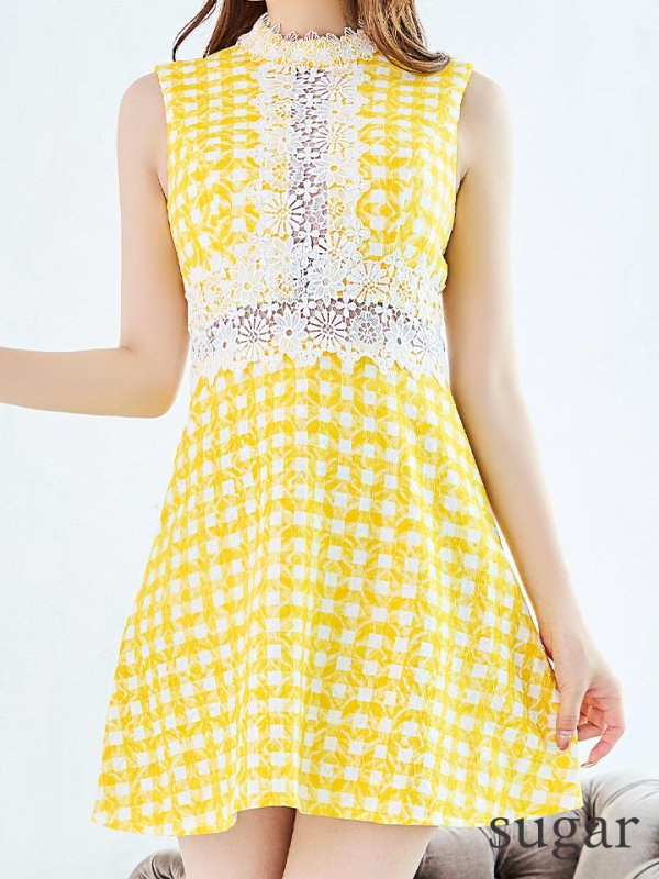 画像10: 【Donia Quinn / ドニアクイーン】 ギンガムチェック/ チェック/ フリル/ ノースリーブ/ Aライン/ ワンピース/ ミニドレス/ キャバドレス[OF05]