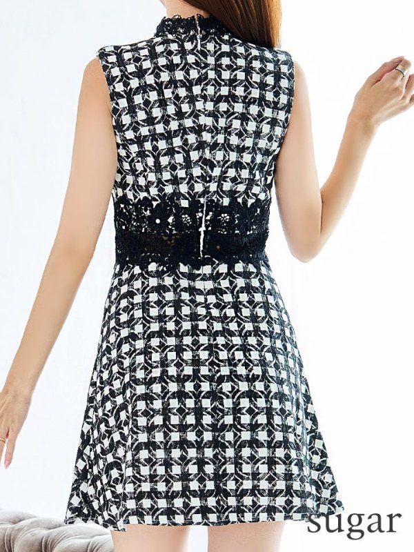 画像9: 【Donia Quinn / ドニアクイーン】 ギンガムチェック/ チェック/ フリル/ ノースリーブ/ Aライン/ ワンピース/ ミニドレス/ キャバドレス[OF05]