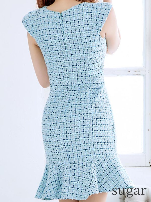 画像9: XS-Lサイズあり【Donia Quinn / ドニアクイーン】 ミックスツイード/ バストシアー/ フリル/ Aライン/ ワンピース/ ミニドレス/ キャバドレス[OF05]