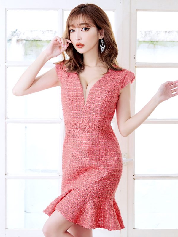 画像34: XS-Lサイズあり【Donia Quinn / ドニアクイーン】 ミックスツイード/ バストシアー/ フリル/ Aライン/ ワンピース/ ミニドレス/ キャバドレス[OF05]