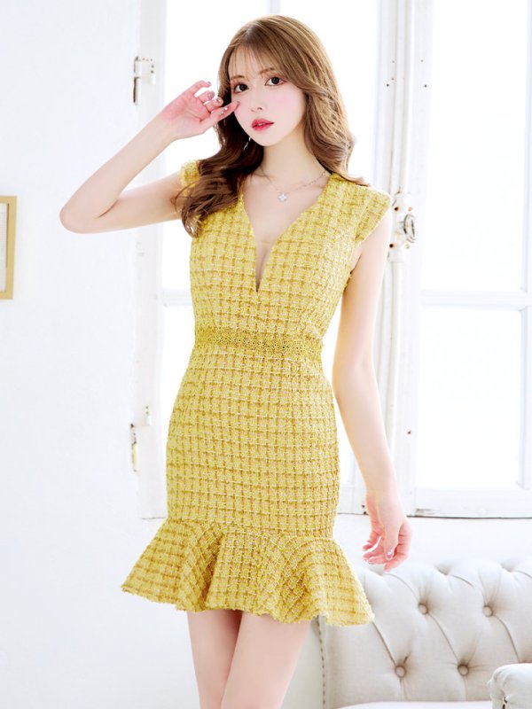 画像23: XS-Lサイズあり【Donia Quinn / ドニアクイーン】 ミックスツイード/ バストシアー/ フリル/ Aライン/ ワンピース/ ミニドレス/ キャバドレス[OF05]