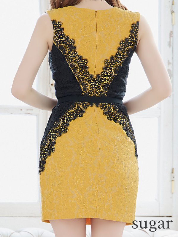 画像27: XSサイズあり【Donia Quinn / ドニアクイーン】 バイカラー/ レース切り替え/ ノースリーブ/ ベルト付き/ タイト/ ミニドレス/ キャバドレス[OF05]