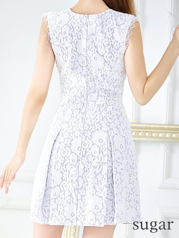 画像9: XSサイズあり【Donia Quinn / ドニアクイーン】 総レース/ パールボタン/ ノースリーブ/ プリーツ/ Aライン/ フレア/ ミニドレス/ キャバドレス[OF05]