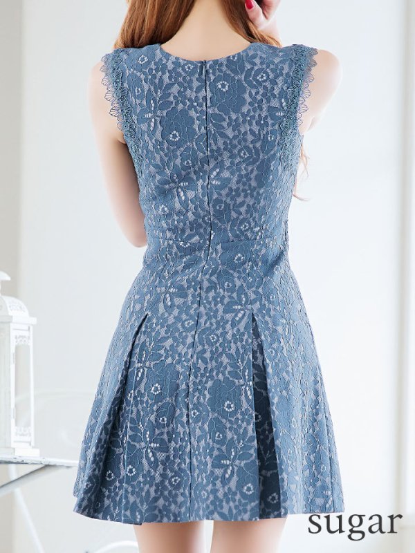 画像18: XSサイズあり【Donia Quinn / ドニアクイーン】 総レース/ パールボタン/ ノースリーブ/ プリーツ/ Aライン/ フレア/ ミニドレス/ キャバドレス[OF05]