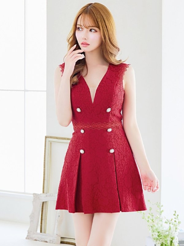 画像21: XSサイズあり【Donia Quinn / ドニアクイーン】 総レース/ パールボタン/ ノースリーブ/ プリーツ/ Aライン/ フレア/ ミニドレス/ キャバドレス[OF05]