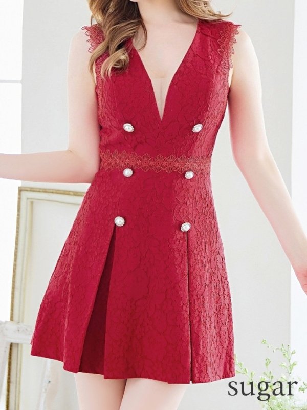 画像26: XSサイズあり【Donia Quinn / ドニアクイーン】 総レース/ パールボタン/ ノースリーブ/ プリーツ/ Aライン/ フレア/ ミニドレス/ キャバドレス[OF05]