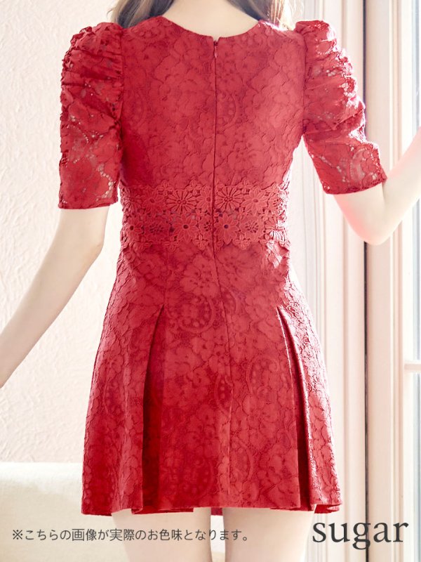 画像9: 【Donia Quinn / ドニアクイーン】 フラワーレース/ 袖あり/ 半袖/ ボックスプリーツ/ Aライン/ フレア/ ミニドレス/ キャバドレス[OF05]