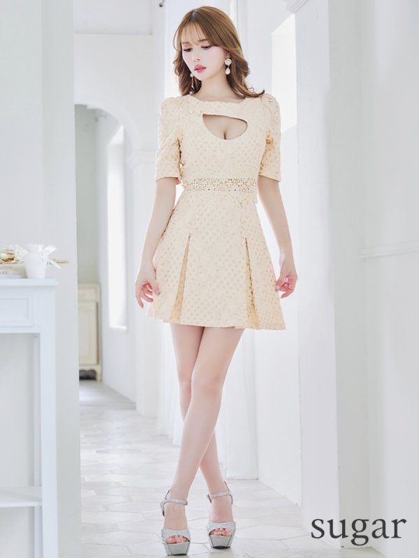 画像29: XS-Lサイズあり【Donia Quinn / ドニアクイーン】 総レース/ バストカット/ 袖あり/ パフスリーブ/ ボタンデザイン/ ボックスプリーツ/ ミニドレス/ キャバドレス[OF05]