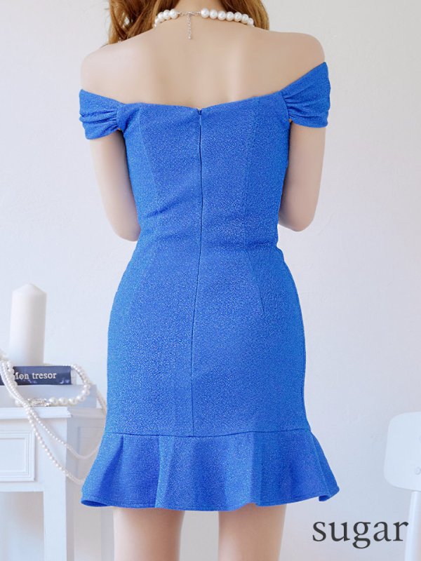 画像25: XSサイズあり【Donia Quinn / ドニアクイーン】 オフショルダー/ マーメイド/ ラメ/ ハートカット/ タック/ 裾フリル/ ミニドレス/ キャバドレス[OF05]