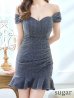 画像37: XSサイズあり【Donia Quinn / ドニアクイーン】 オフショルダー/ マーメイド/ ラメ/ ハートカット/ タック/ 裾フリル/ ミニドレス/ キャバドレス[OF05]