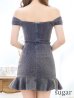 画像38: XSサイズあり【Donia Quinn / ドニアクイーン】 オフショルダー/ マーメイド/ ラメ/ ハートカット/ タック/ 裾フリル/ ミニドレス/ キャバドレス[OF05]