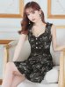 画像21: XS-Lサイズあり【Donia Quinn / ドニアクイーン】 フラワーレース/ ドットレース/ バストギャザー/ パールボタン/ ノースリーブ/ プリーツ/ Aライン/ フレア/ ミニドレス/ キャバドレス[OF05]