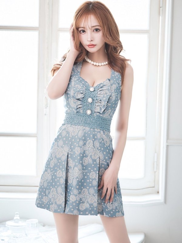 画像32: XS-Lサイズあり【Donia Quinn / ドニアクイーン】 フラワーレース/ ドットレース/ バストギャザー/ パールボタン/ ノースリーブ/ プリーツ/ Aライン/ フレア/ ミニドレス/ キャバドレス[OF05]