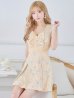 画像13: XS-Lサイズあり【Donia Quinn / ドニアクイーン】 フラワーレース/ ドットレース/ バストギャザー/ パールボタン/ ノースリーブ/ プリーツ/ Aライン/ フレア/ ミニドレス/ キャバドレス[OF05]