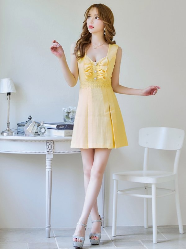 画像27: XS-Lサイズあり【Donia Quinn / ドニアクイーン】 バストフリル/ パールボタン/ ノースリーブ/ ウエストレース/ Aライン/ ミニドレス/ キャバドレス[OF05]