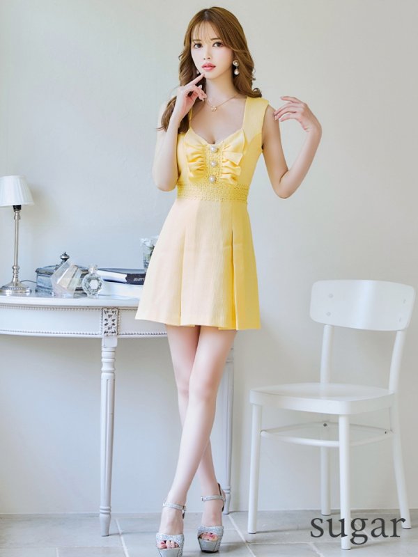 画像28: XS-Lサイズあり【Donia Quinn / ドニアクイーン】 バストフリル/ パールボタン/ ノースリーブ/ ウエストレース/ Aライン/ ミニドレス/ キャバドレス[OF05]