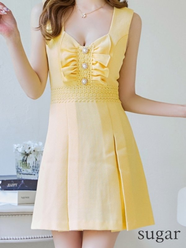 画像29: XS-Lサイズあり【Donia Quinn / ドニアクイーン】 バストフリル/ パールボタン/ ノースリーブ/ ウエストレース/ Aライン/ ミニドレス/ キャバドレス[OF05]