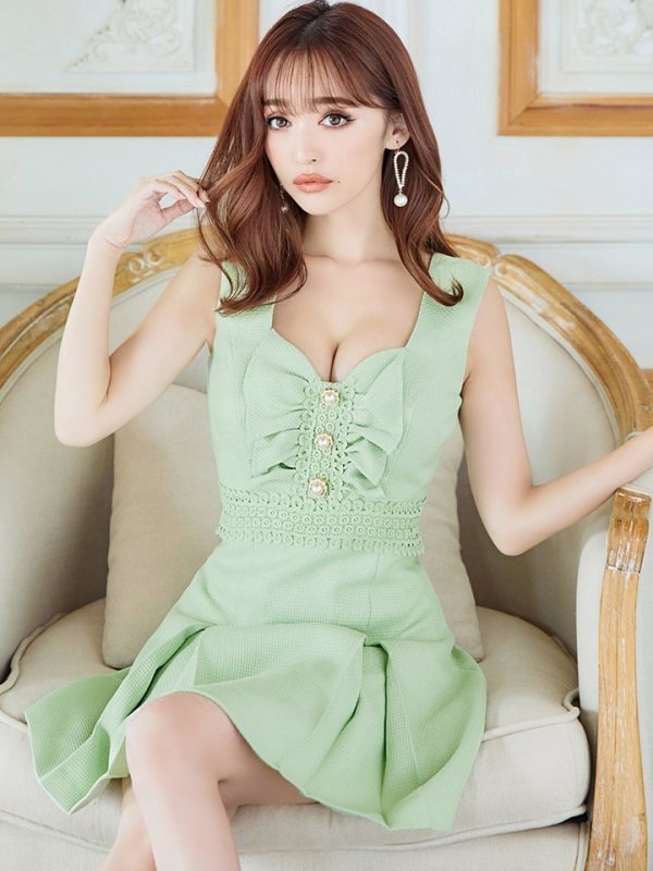 画像14: XS-Lサイズあり【Donia Quinn / ドニアクイーン】 バストフリル/ パールボタン/ ノースリーブ/ ウエストレース/ Aライン/ ミニドレス/ キャバドレス[OF05]