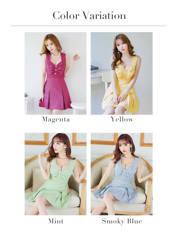 画像31: XS-Lサイズあり【Donia Quinn / ドニアクイーン】 バストフリル/ パールボタン/ ノースリーブ/ ウエストレース/ Aライン/ ミニドレス/ キャバドレス[OF05]