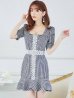画像15: XS-Lサイズあり【Donia Quinn / ドニアクイーン】ギンガムチェック/ パールボタン/ 袖あり/ 半袖/ パフスリーブ/ レース/ 裾フリル/ ミニドレス/ キャバドレス[OF05]