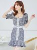 画像17: XS-Lサイズあり【Donia Quinn / ドニアクイーン】ギンガムチェック/ パールボタン/ 袖あり/ 半袖/ パフスリーブ/ レース/ 裾フリル/ ミニドレス/ キャバドレス[OF05]