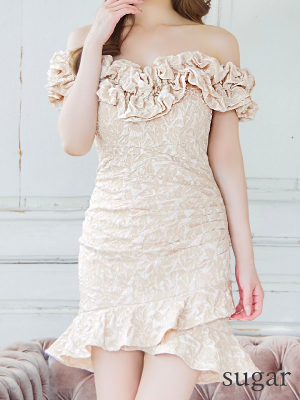 画像29: XS-Lサイズあり【Donia Quinn / ドニアクイーン】 フリル/ タック/ オフショルダー/ タイト/ ミニドレス/ キャバドレス[OF05]