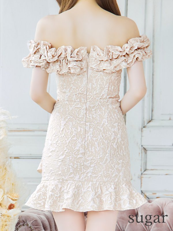 画像30: XS-Lサイズあり【Donia Quinn / ドニアクイーン】 フリル/ タック/ オフショルダー/ タイト/ ミニドレス/ キャバドレス[OF05]