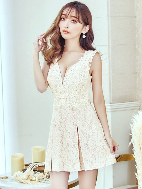 画像22: XSサイズあり【Donia Quinn / ドニアクイーン】フラワージャガード/ ボックスプリーツ/ ワンカラー/ ノースリーブ/ Aライン/ ミニドレス/ キャバドレス[OF05]