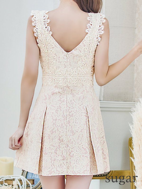 画像27: XSサイズあり【Donia Quinn / ドニアクイーン】フラワージャガード/ ボックスプリーツ/ ワンカラー/ ノースリーブ/ Aライン/ ミニドレス/ キャバドレス[OF05]