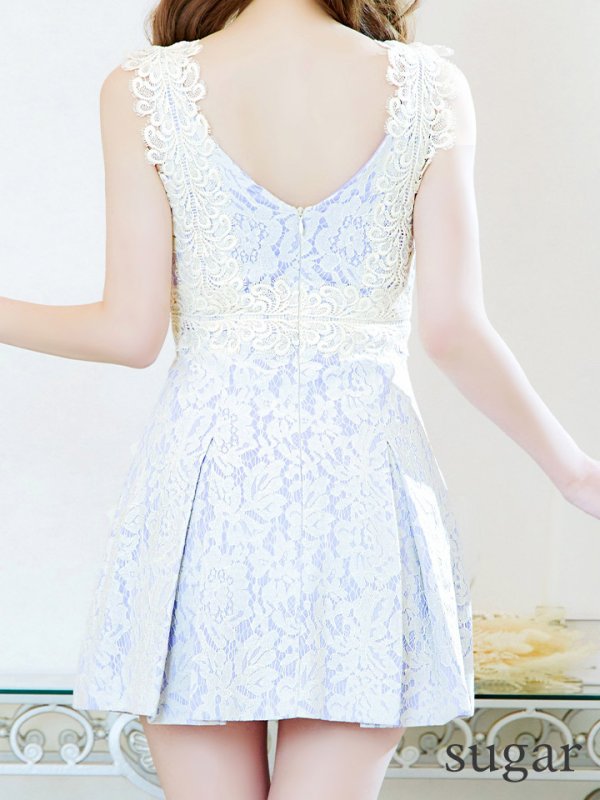 画像36: XSサイズあり【Donia Quinn / ドニアクイーン】フラワージャガード/ ボックスプリーツ/ ワンカラー/ ノースリーブ/ Aライン/ ミニドレス/ キャバドレス[OF05]