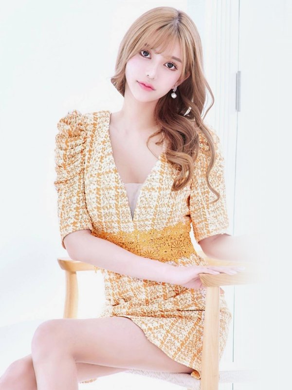 画像23: XS-Lサイズあり【Donia Quinn / ドニアクイーン】 チェックツイード/ フラワーレース/ 袖あり/ 半袖/ パフスリーブ/ マーメイド/ ミニドレス/ キャバドレス[OF05]