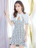 画像23: XS-Lサイズあり【Donia Quinn / ドニアクイーン】 リボンネック/  チェックツイード/ 半袖/ 袖あり/ パフスリーブ/ レース切替/ マーメイド/ ミニドレス/ キャバドレス[OF05]