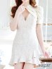 画像17: XS-Lサイズあり【Donia Quinn / ドニアクイーン】ネックリボン/ 総レース/ 半袖/ 袖あり/ パフスリーブ/ 裾フリル/ ミニドレス/ キャバドレス[OF05]