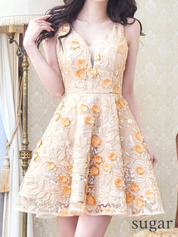 画像17: XS-Lサイズあり【Donia Quinn / ドニアクイーン】 立体フラワー/ ノースリーブ/ シアー/ ストレッチ/ Aライン/ フレア/ ミニドレス/ キャバドレス[OF05]