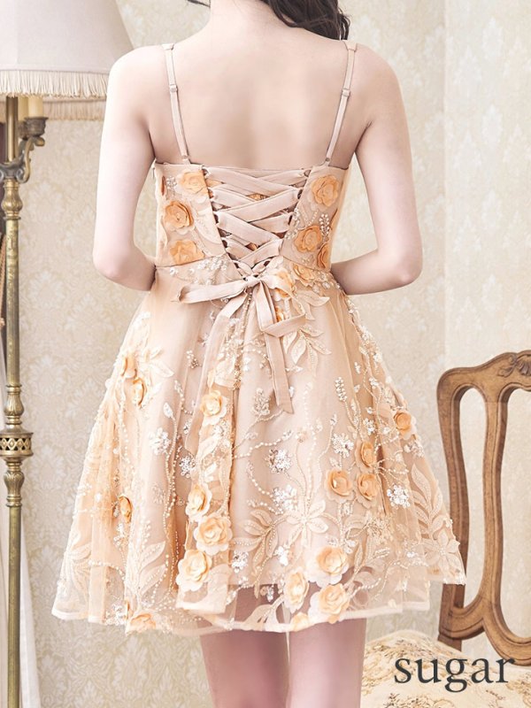 画像18: XS-Lサイズあり【Donia Quinn / ドニアクイーン】 立体フラワー/ ノースリーブ/ シアー/ ストレッチ/ Aライン/ フレア/ ミニドレス/ キャバドレス[OF05]